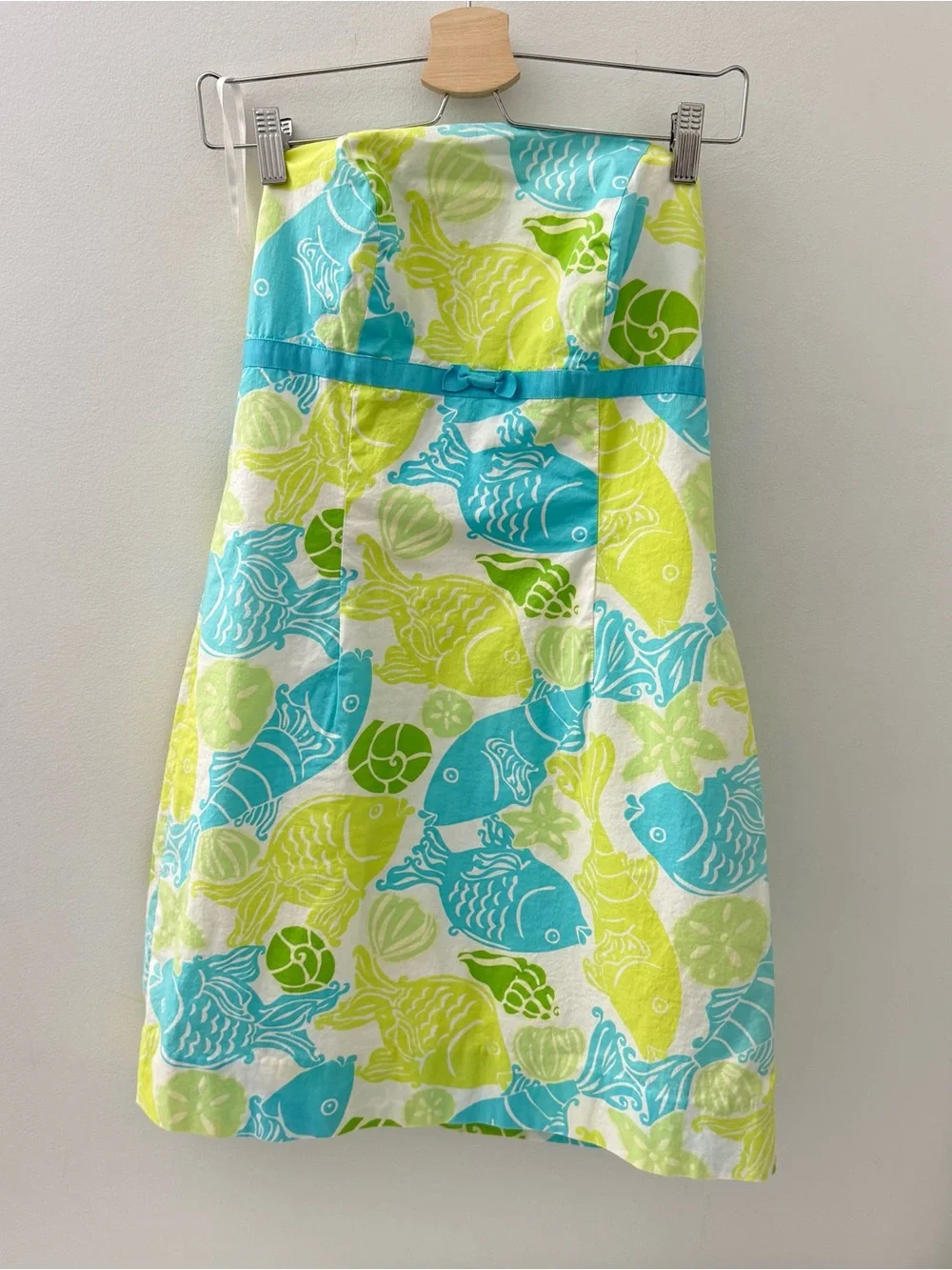 Vintage Lilly Pulitzer Fish Print Clearwater Green Blue Dress Strapless 6 - Picture 5 of 5